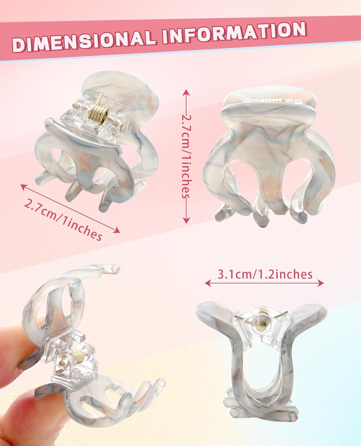 Claw Hair Clips Jaw Clamps - 12PCS Small Hair Claw Jaw Clamp for Thin Hair Styling Accessories Classic Hair Clamp for Women Girls (Sequins(Octopus))