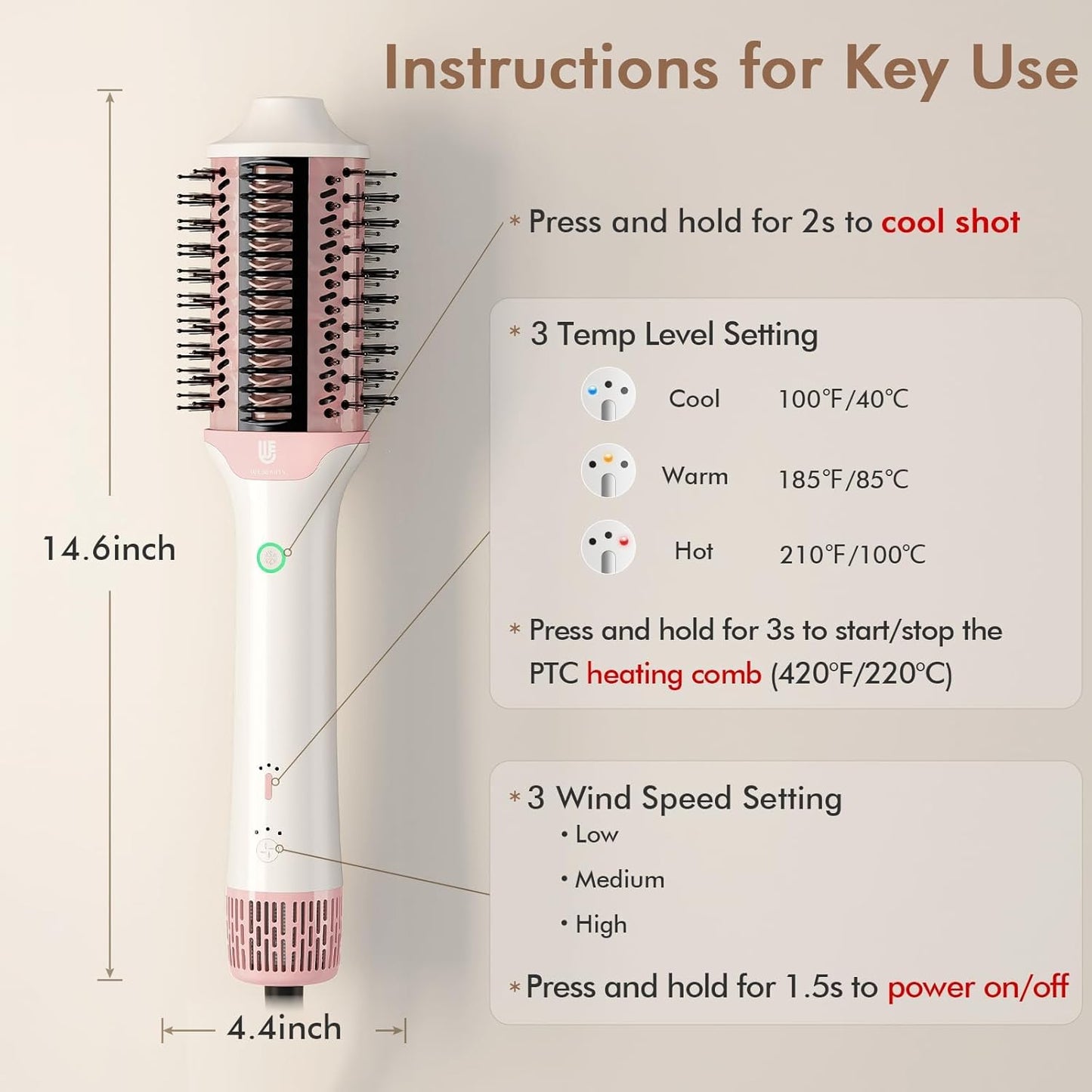 Blow Dryer Brush Hair Straightener: High Speed Hot Air Styler 110,000 RPM for Fast Drying Straightening Volumizing, One Step Volumizer with PTC Smoothing Comb Negative Ion for Silky Frizz-Free (Pink)
