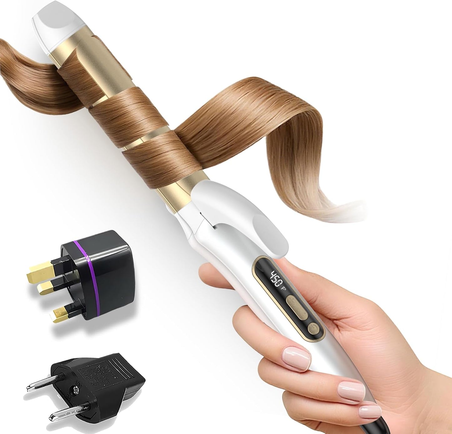 Dual Voltage Curling Iron Travel 2 in 1 Curl and Straightener (110V-240V) 1.25 Inch Normal Size Hair Curle Ceramic with EU/UK Plug Adapter Curling Wand Adjustable Temperature and Anti-Tangle