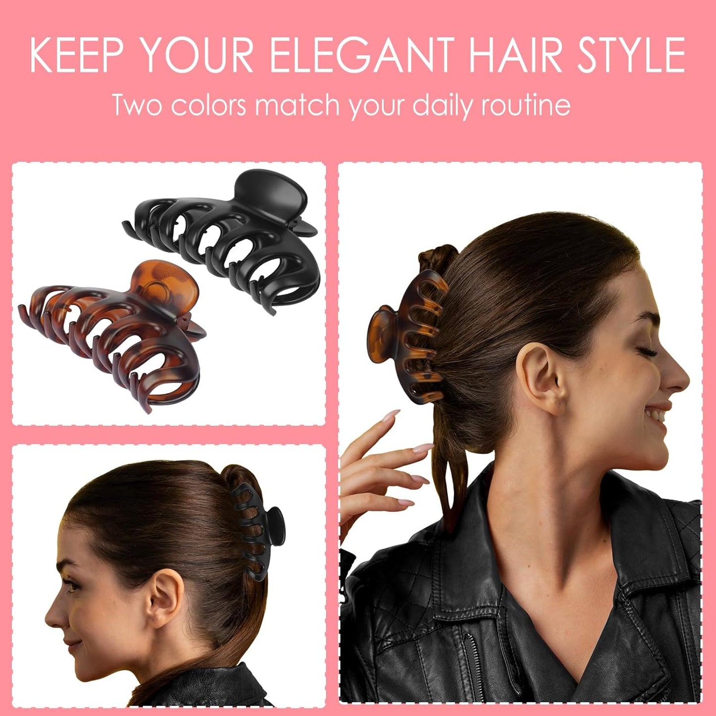 Claw Clip for Women, 4.3" Large 360° Grip Butterfly Spring Hair Clip, Matte Claw Clips 2 Pack - Strong Hold Banana Clips, Durable for Thick Hair, Black & Tortoise