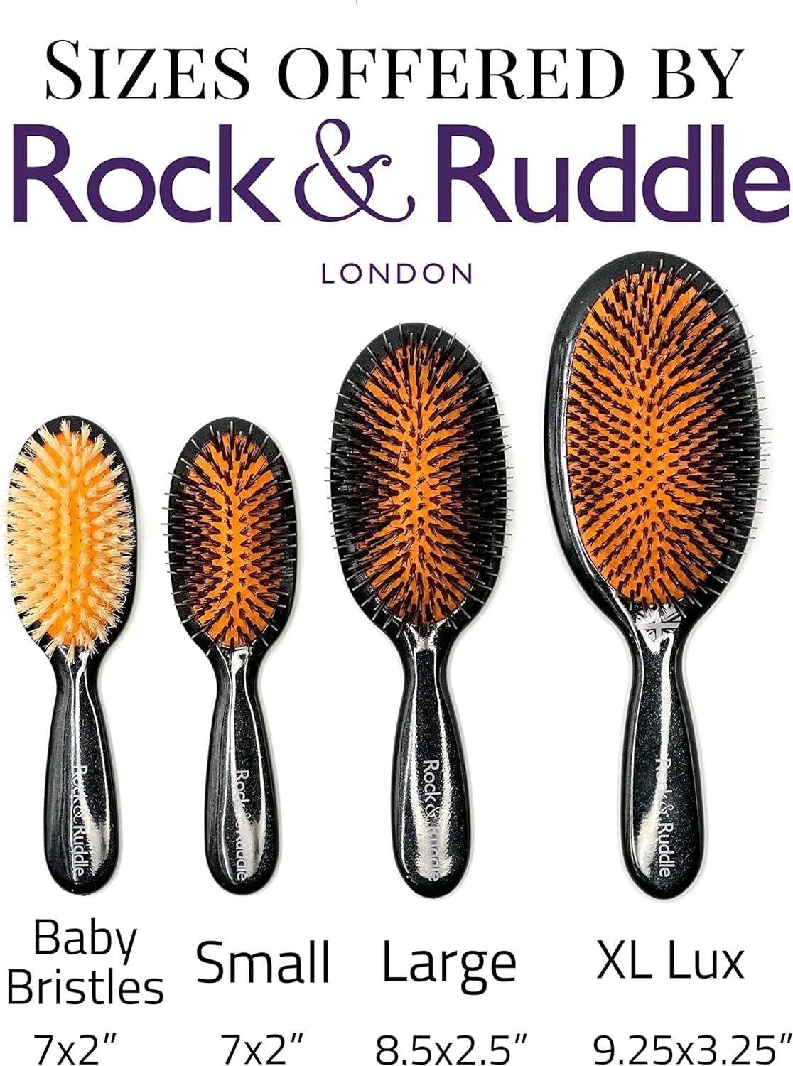 Rock & Ruddle Natural Mixed Boar Bristle Hair Brush for Women and Kids (Large, 21cm) - Perfect for Wet or Dry Hair, Detangling Smoothing Blowdrying - Designed & Made in UK - Tile Blue