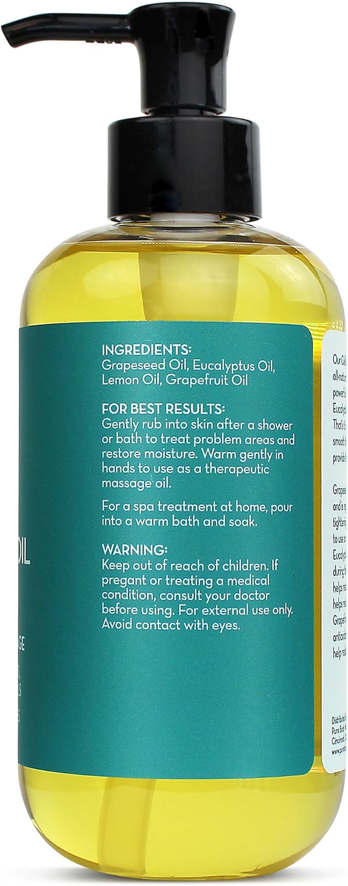 Pure Body Naturals Anti Cellulite Massage Oil, 8 fl oz | 100% Natural Cellulite Remover Oil for Thighs and Butt Firming | Chemical Free Body Oil for Skin Tightening and to Reduce Stretch Marks