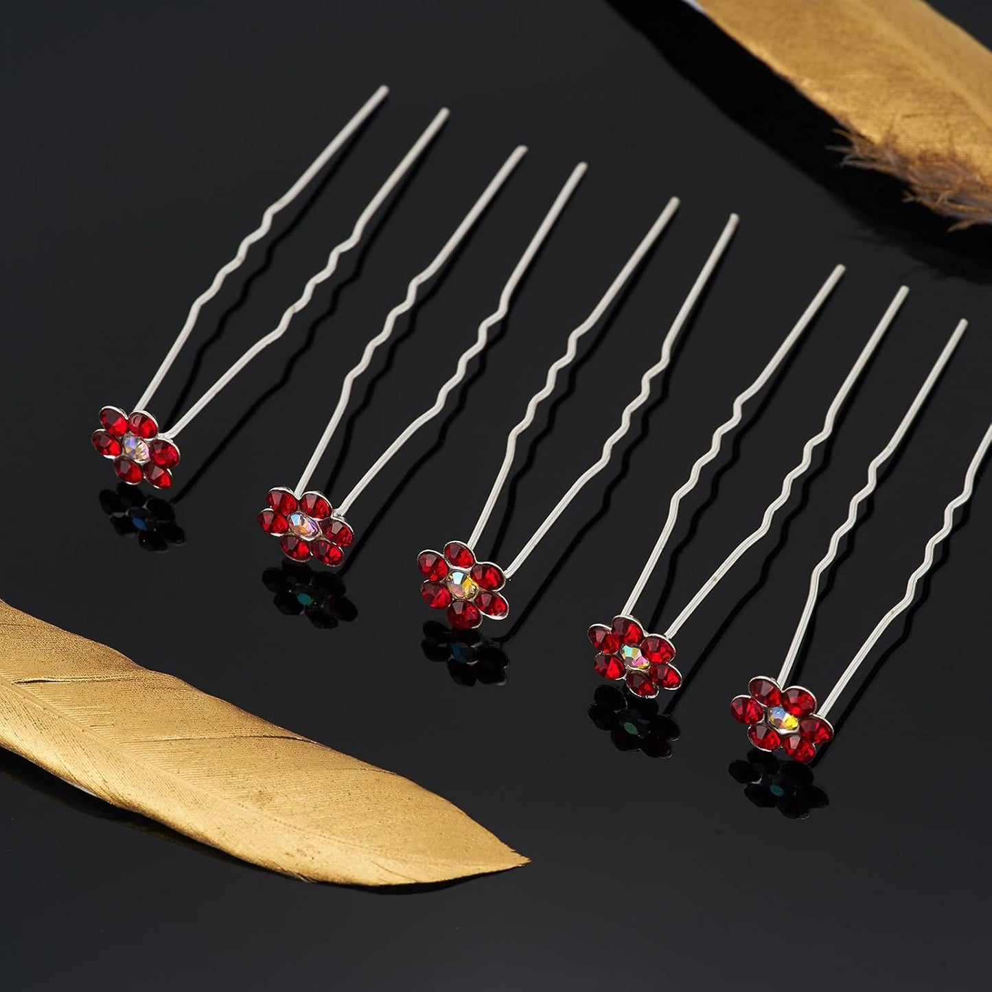 20 Pack (Red) Crystal Flower Hair Pins Rhinestone Hair Clips for Bridal Wedding Women Hair Jewelry Accessories, with Clear Container