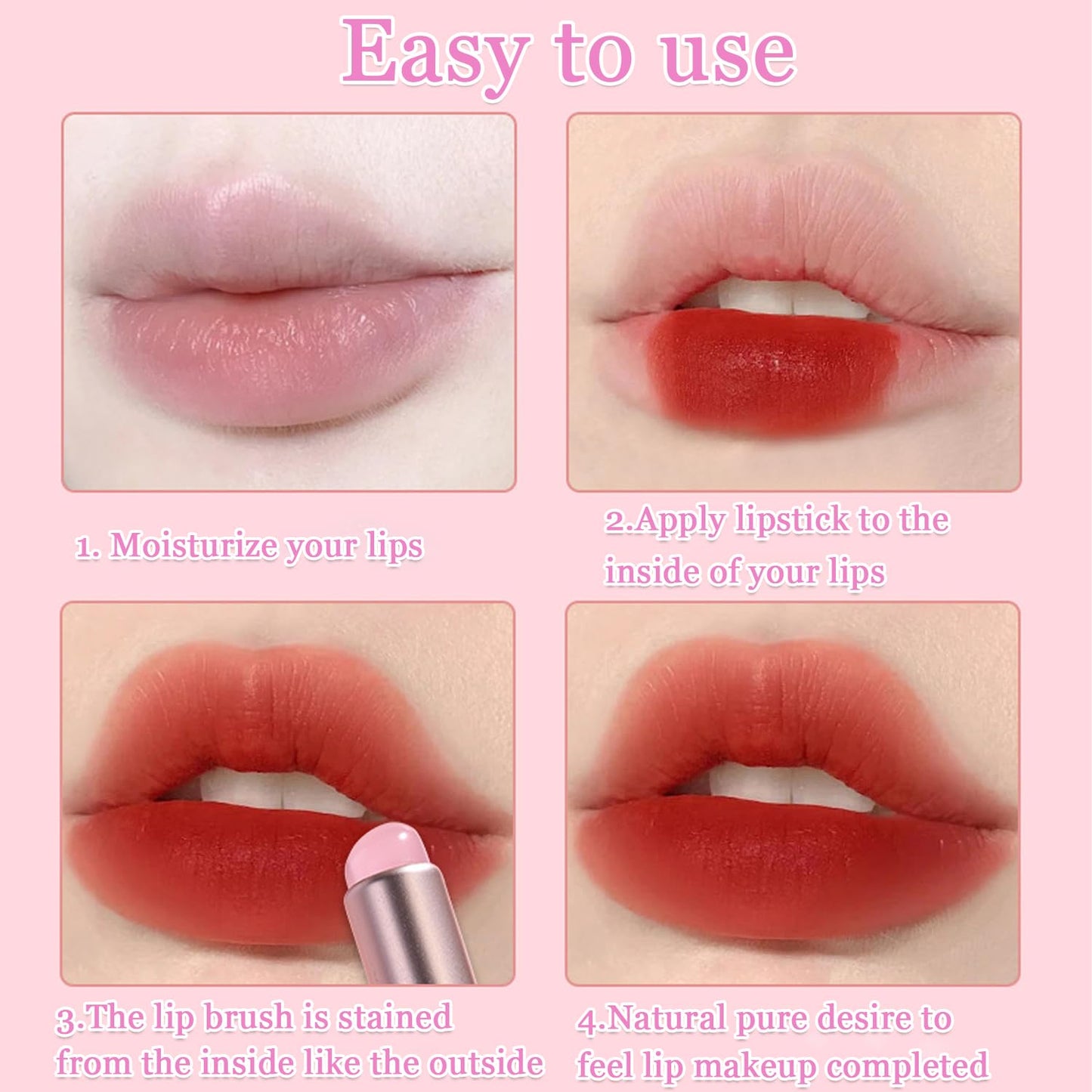 2 Pcs Silicone Lip Brush with Cap for Lipstick Lip Gloss(Pink)