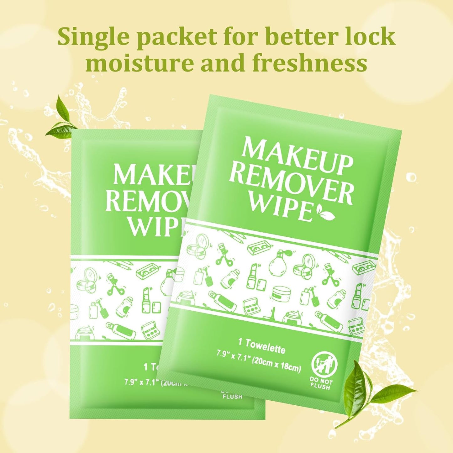 Makeup Remover Wipes Individually Wrapped, 50 Pcs Gentle Facial Cleansing Towelettes Alcohol Free, Perfect Travel Essential and Bachelorette, Wedding, Party Favor