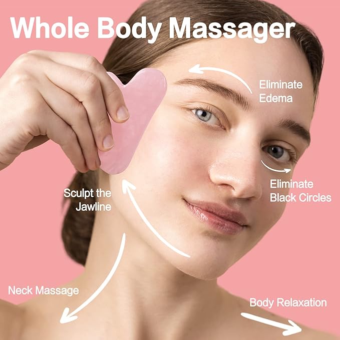 huefull Gua Sha Facial Tools for Face and Body –Spa Gifts for Women, Natural Rose Quartz Guasha Tool for Face, Relieving Tension,Self Care Gift for Women & Men