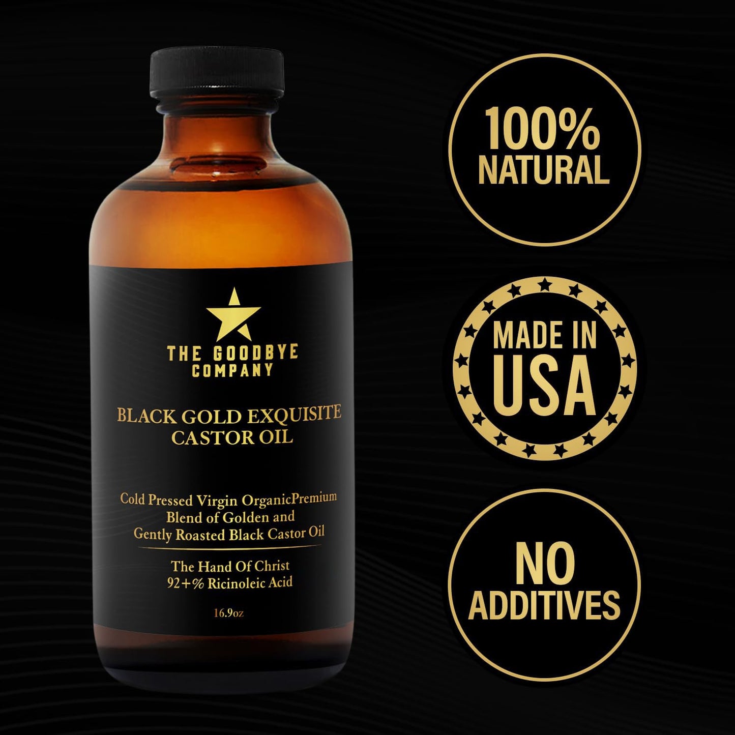 The Goodbye Company 100% Pure Organic Jamaican Black Castor Oil - Premium Cold-Pressed for Hair Growth, Skin Moisturizing, Eyelashes & Eyebrows - 16.9oz