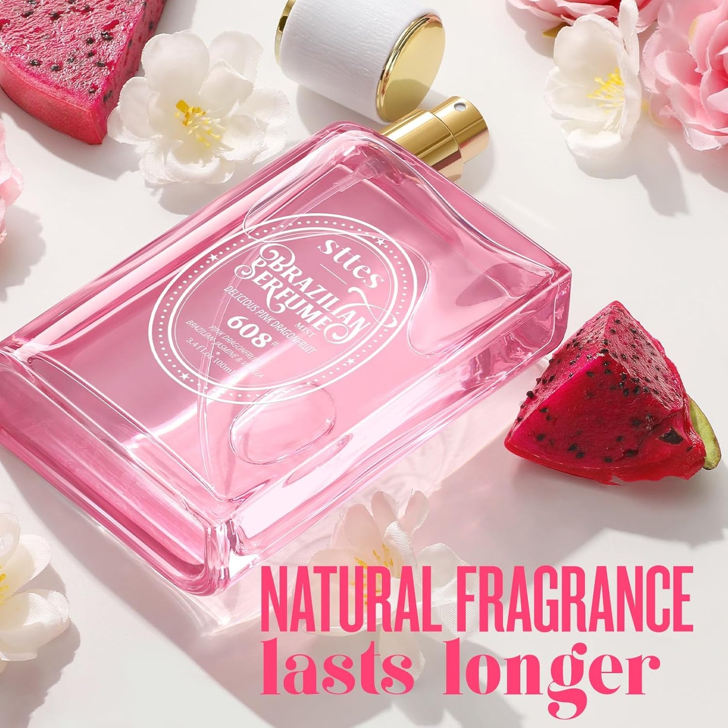Sttes Perfume 608# (Delicious Pink Dragonfruit) - Eau de Perfume 100ml (3.4fl oz) Fruity and Floral (Vanilla + Jasmine + Red Pitaya)