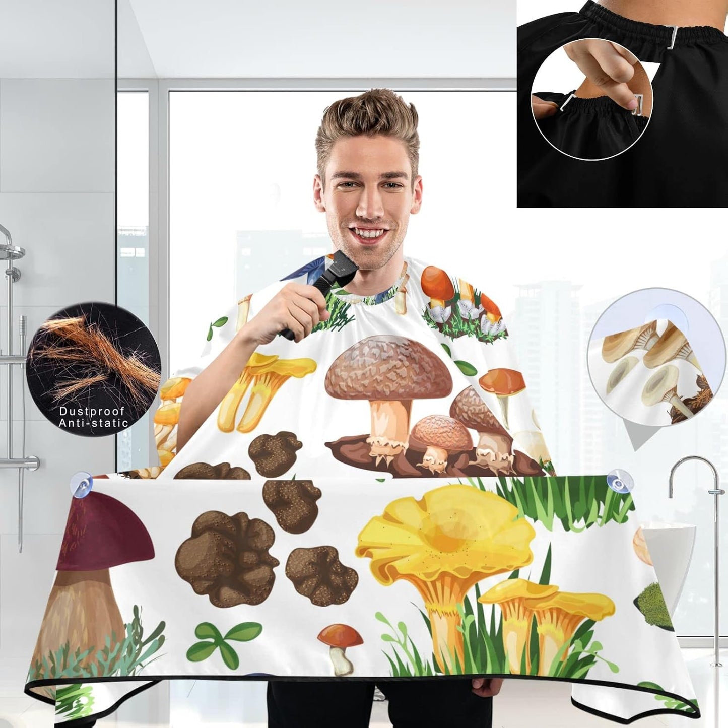 visesunny Barber Cape Mushroom Seamless Pattern Polyester Hair Cutting Salon Cape Apron Anti-Static Haircut Water-Resistant Shaving Cloth Beard Shaving Bib Hairdressing Cape