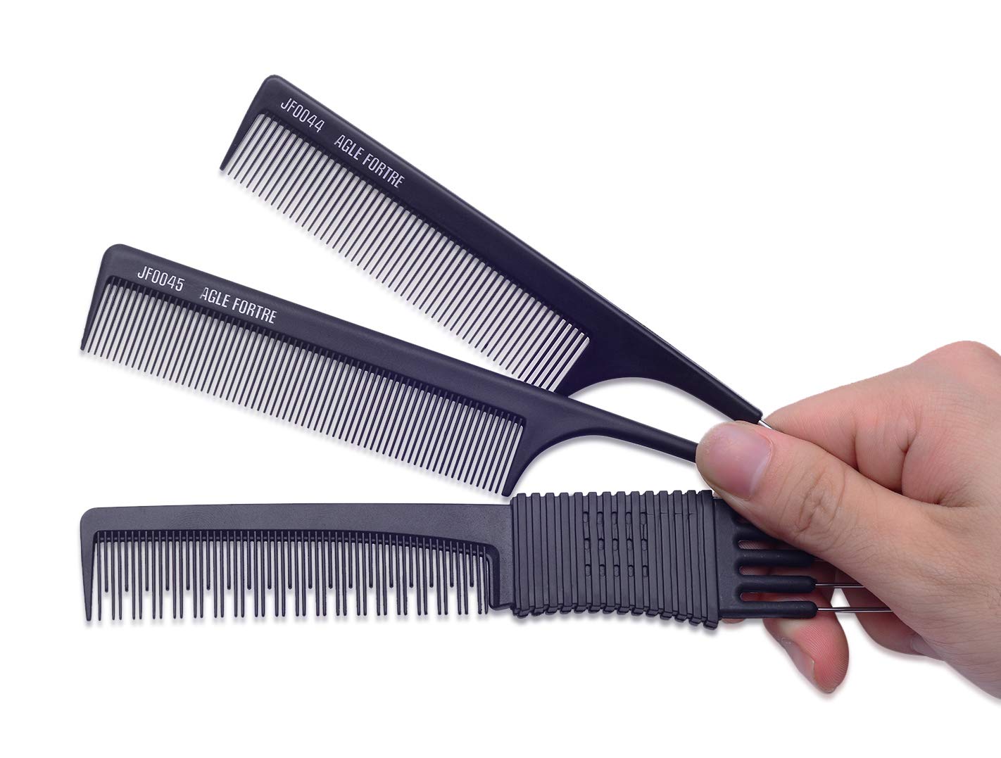PERFEHAIR Teasing Comb for Fine Hair, (3-pack) Rat Tail Backcombing Volumizing Parting Wave Combs Tools for Women with Metal Pick