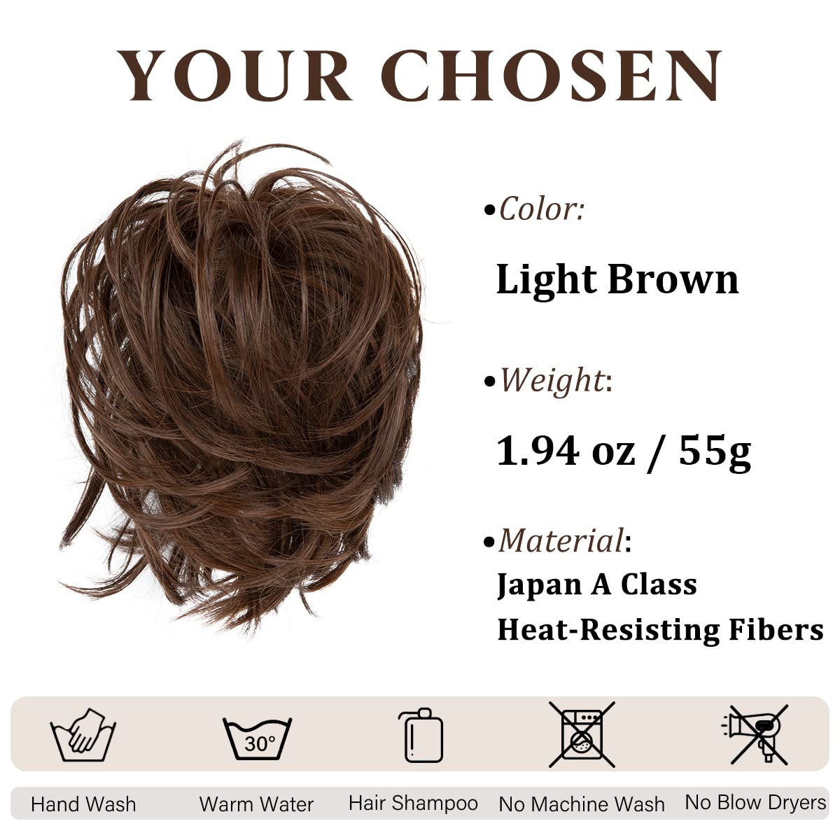CJL HAIR Large Messy Bun Hair Piece Wavy Curly Scrunchies Synthetic Chignon Ponytail Hair Extensions Thick Updo Hairpieces for Women Light Brown