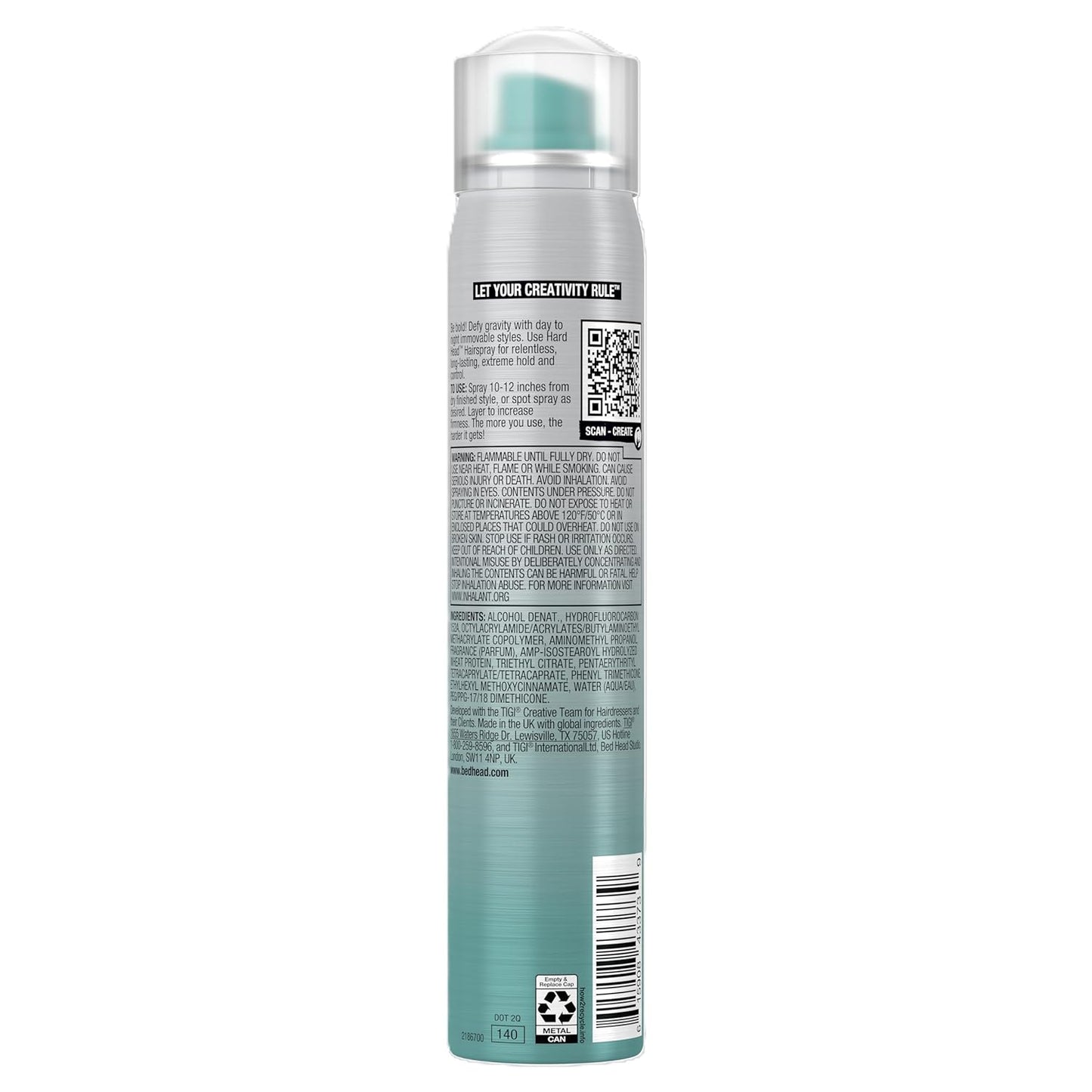 TIGI Bed Head Hard Head Hair Spray, Travel Size, Extra Strong Hold for All Day Style and All Hair Types, 3 oz