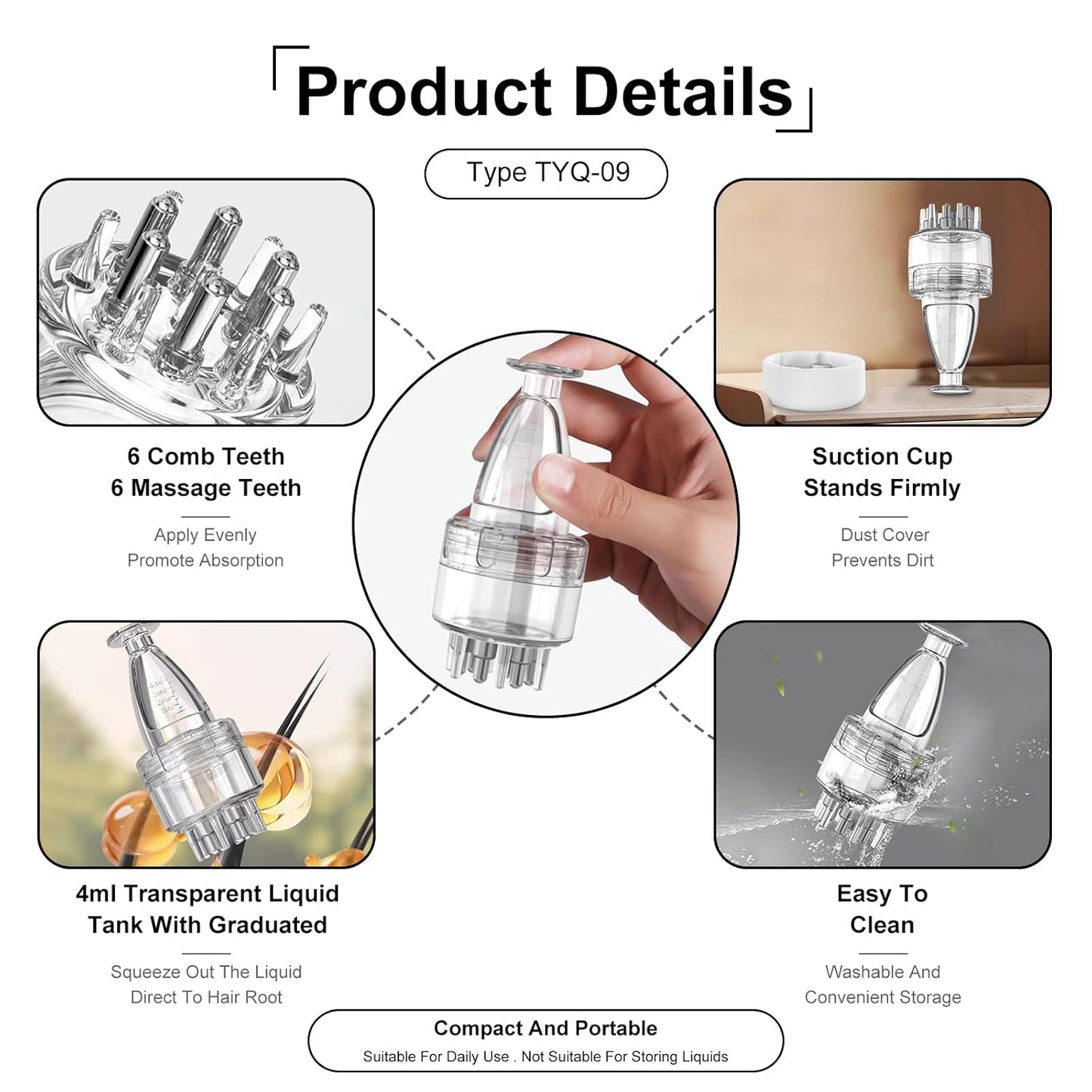 Scalp Applicator Comb,2Pcs Minoxidil Applicator Comb Set,Minoxidil Serum Liquid Massager To Promote Hair Growth,Roller Ball Scalp Massage Comb（White）