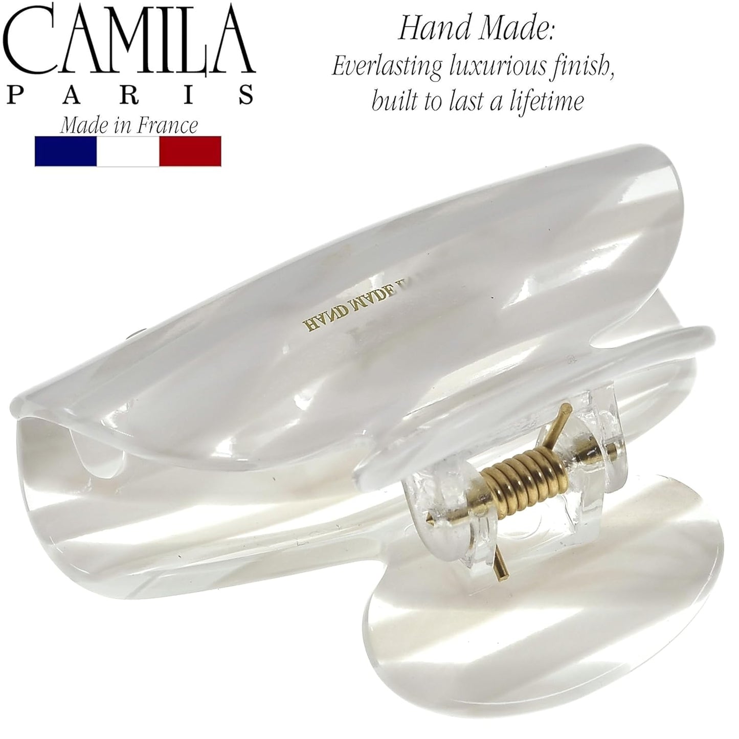 Camila Paris CP3071 French Hair Clip for Women, Handmade, White, Small, Girls Hair Claw Clips Jaw, Durable Styling Hair Accessories for Women, Strong Hold No Slip Grip, Made in France