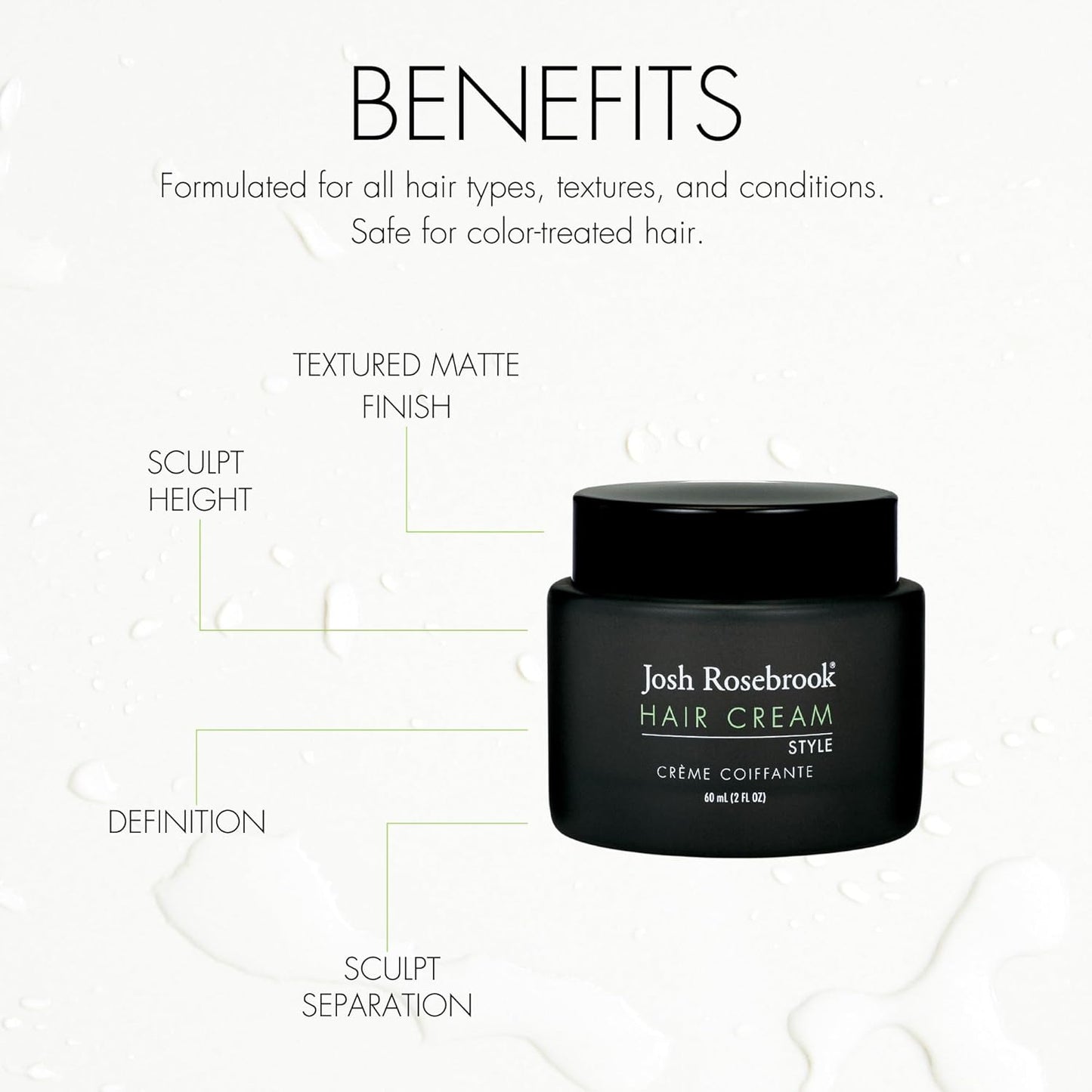 Josh Rosebrook Hair Cream - hair styling cream that creates height, separation, and texture on short to long hairstyles - 60 mL - 2 Oz