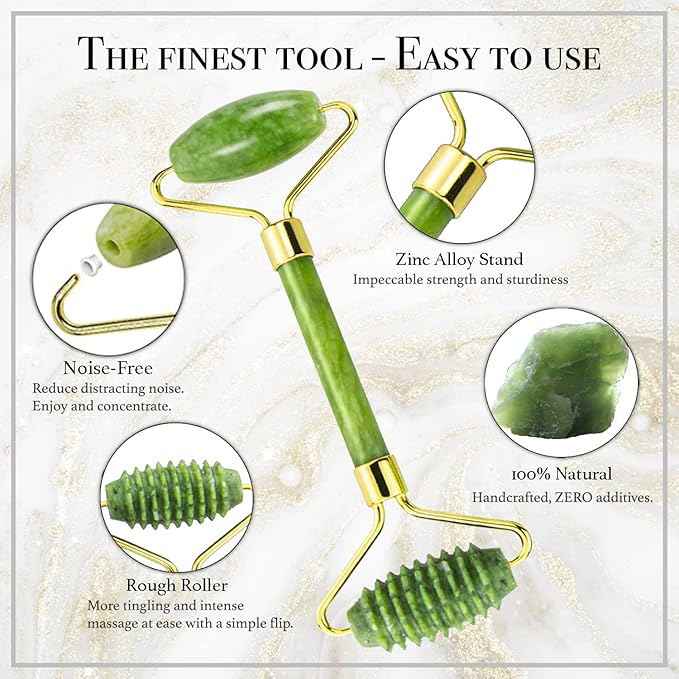 Gua Sha & Jade Roller 3 in 1, Face Roller, Guasha Facial Massage Skin Care Tool Set, Massager for Removal of Wrinkles & Eye Puffiness, Anti-Aging & Body Relaxation