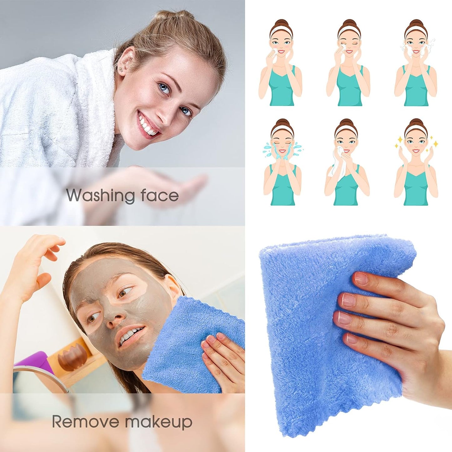 Syhood 12 Pieces Face Wash Cloth 12 x 12 in Makeup Remover Cloths Towel Coral Velvet Facial Microfiber Soft Fast Drying Facial Cleansing Towel for Face(Blue)