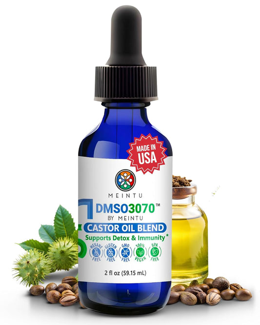 MEINTU DMSO Castor Oil- Pure Cold Pressed Organic Blend Supports Skin Renewal, Detox & Immune Balance- Hexane Free for Face, Joint & Muscles- Vegan Castor Oil for Eyelashes- 2 Oz