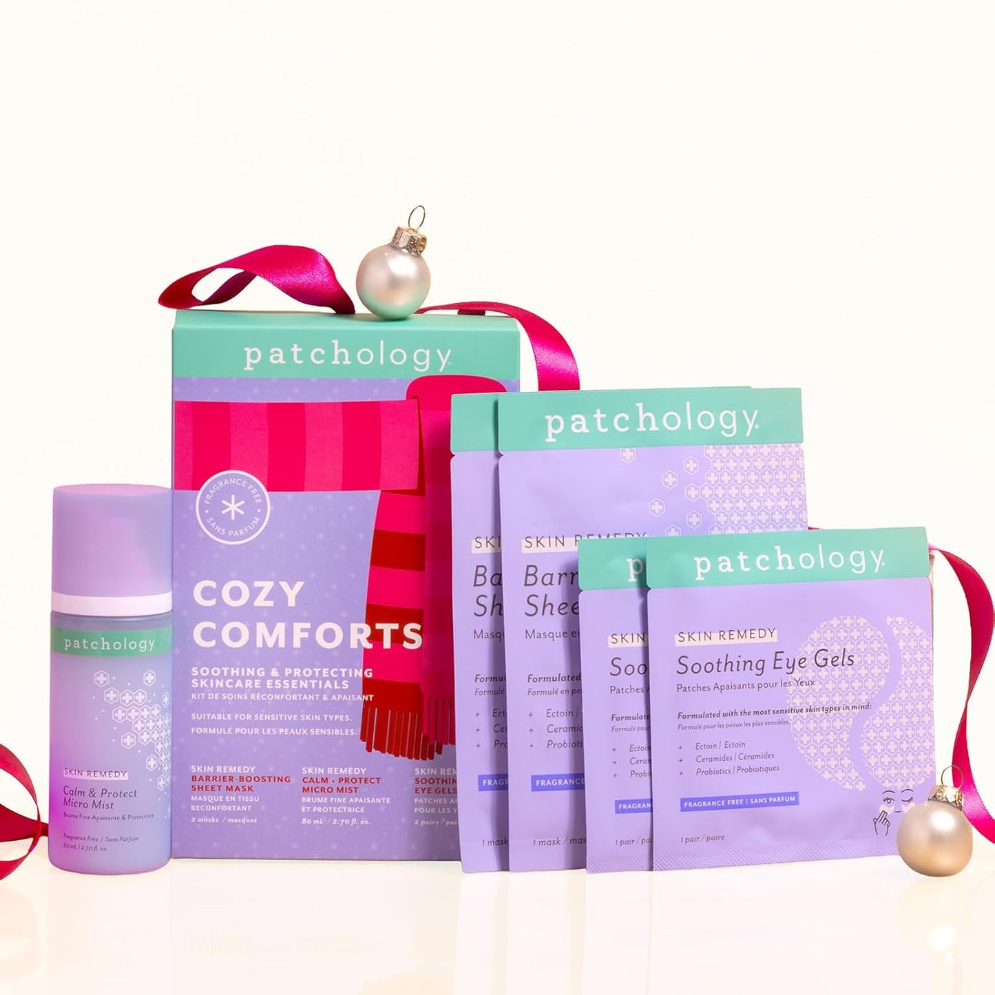 Patchology Cozy Comforts Holiday Skincare Gift Set - Soothing Under Eye Patches, Barrier-Boosting Hydrating Sheet Masks & Calming Mist - Winter Skincare Kit for Glowing Skin (Limited Edition)