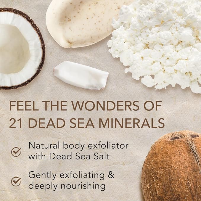 O Naturals Exfoliating Coconut Oil Dead Sea Salt Deep-Cleansing Face & Body Scrub. Anti-Cellulite Tones Helps Oily Skin, Acne, Ingrown Hairs & Dead Skin Remover. Essential Oils, Sweet Almond 18oz