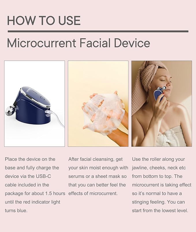 Microcurrent-Facial-Device, 5-in-1 Microcurrent Multifunctional Facial Massager, Face Roller Face Massager for Skin Care, Royal Blue