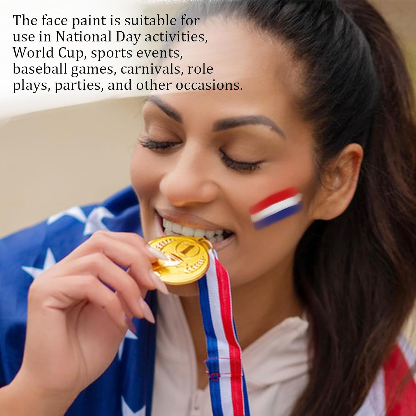 2Pcs Patriotic Face Paint Sticks, Red White Blue USA Flag Face Paint Stick Softball Baseball Sports Face Paint 4th of July USA Independence Day Body Paint for Athletes, Adults & Kids