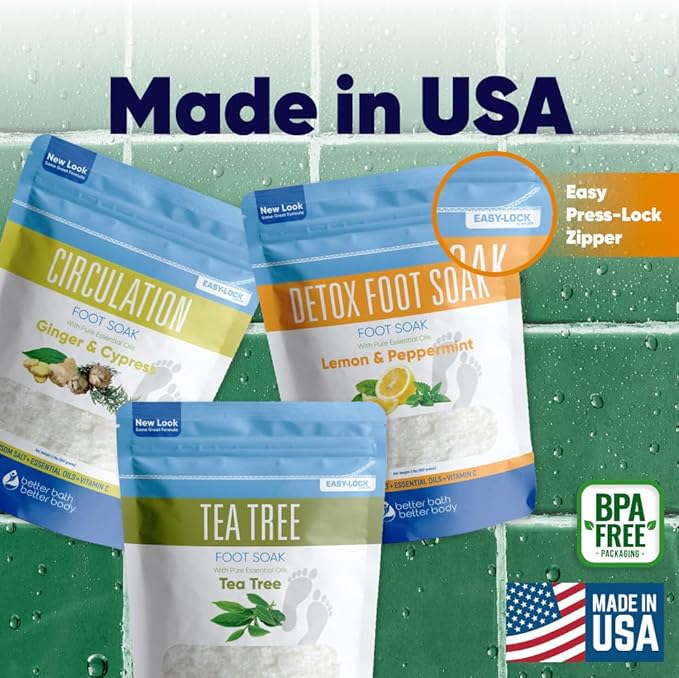 Foot Soak Salts Bundle 3 Pack with Scoop DIY at Home Spa with USP Epsom Salt and Pure Essential Oils in BPA Free Pouch with Easy Press Lock Seal (2 Lbs Each 6 Lbs Total)