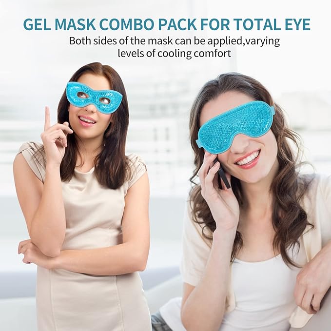 2PCS Reusable Hot Cold Therapy Eye Mask for Puffiness, Dark Circles, Eye Bags, Dry Eyes, Headaches, Migraines, Stress Relief - Cooling and Compress Gel Mask (Blue)