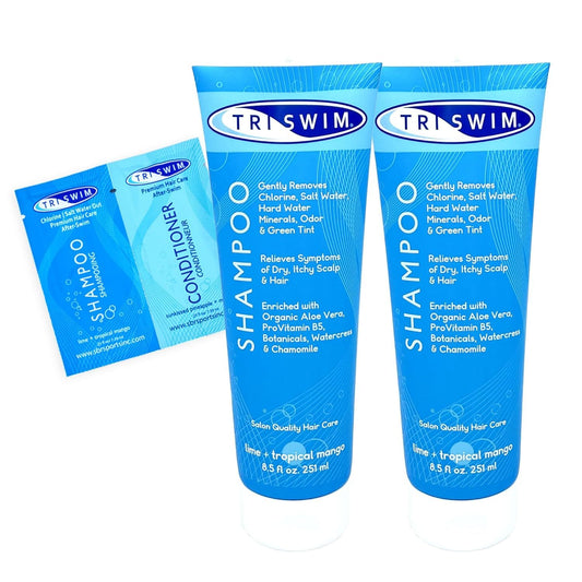 TRISWIM Chlorine Removal Shampoo 8.5 Fl Oz | Gently Removes Chlorine, Salt Water, and Hard Water Buildup | Relieves Dry and Itchy Scalp | Enriched with Organic Aloe Vera and Botanicals | Pack of 2