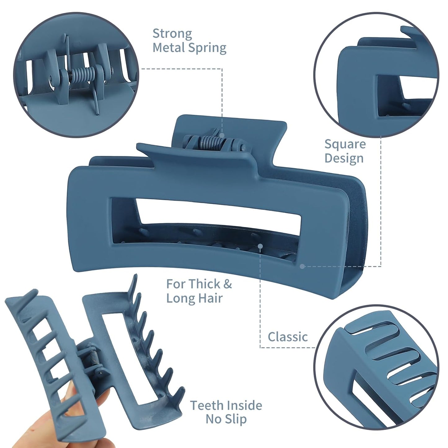 Hair Clip, 4.1 Inch Large Square Hair Claws Clips 12 Pcs for Thick Hair - Blue, for Women and Girls