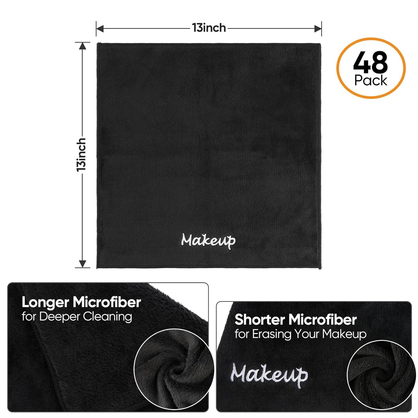 Makeup Remover Cloth, 48 Pack Black Facial Wash Cloths, Soft Coral Fleece Microfiber Towel for Face, Hand, and Bathroom(13" x 13")