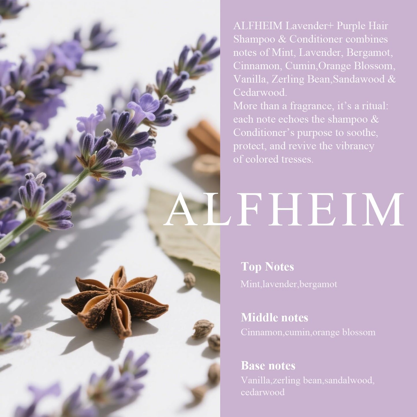 ALFHEIM Lavender+ Purple Shampoo & Conditioner Set for Blonde, Silver & Color-Treated Hair – Hydrates & Restores Cool Radiance – with Quinoa Extract & Vitamin E – Sulfate Free – 33.8 oz / 1000 ml × 2