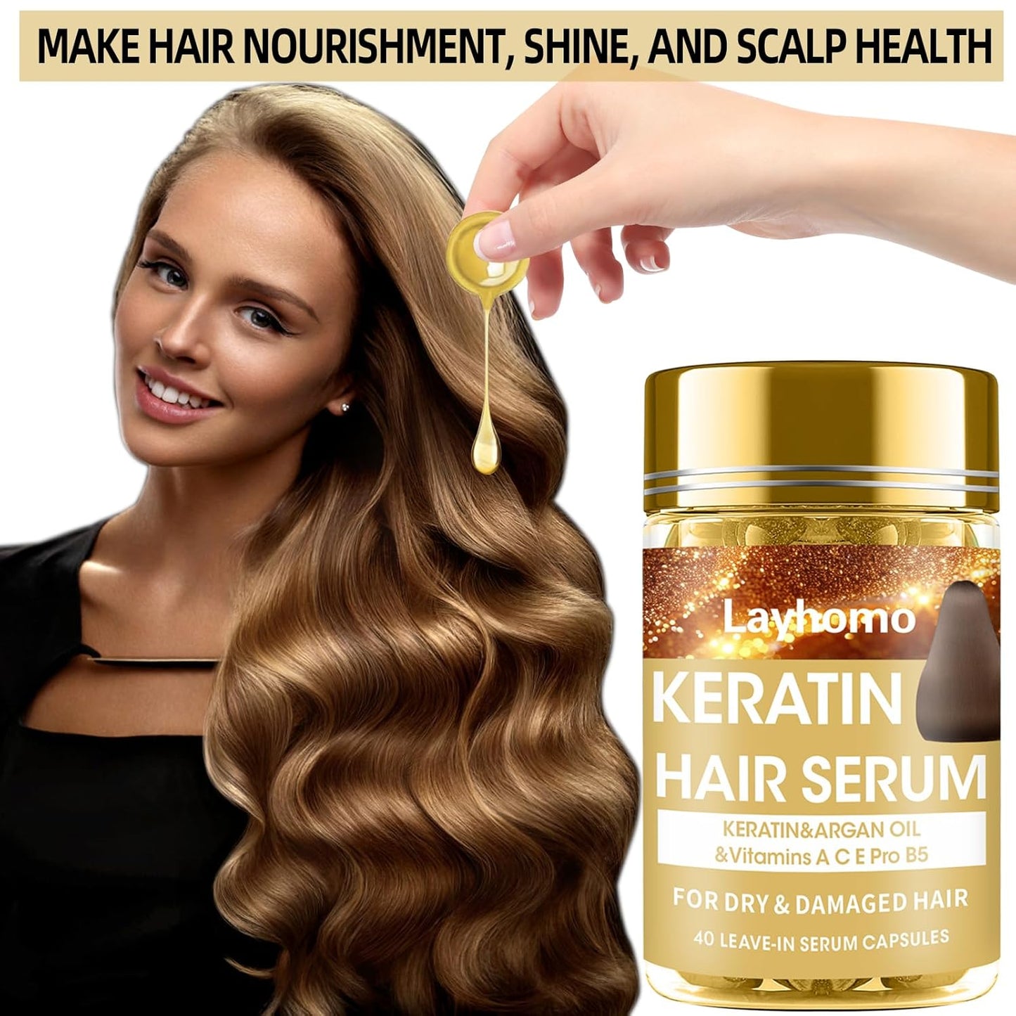 Keratin Hair Treatment Serum,Hair Oil Treatment for Dry Damaged Hair,Hair Oil Capsules with Keratin,Argan Oil-Leave-in Anti Frizz Conditioner with Vitamins A, C, E & B5- No Rinse for All Hair Types