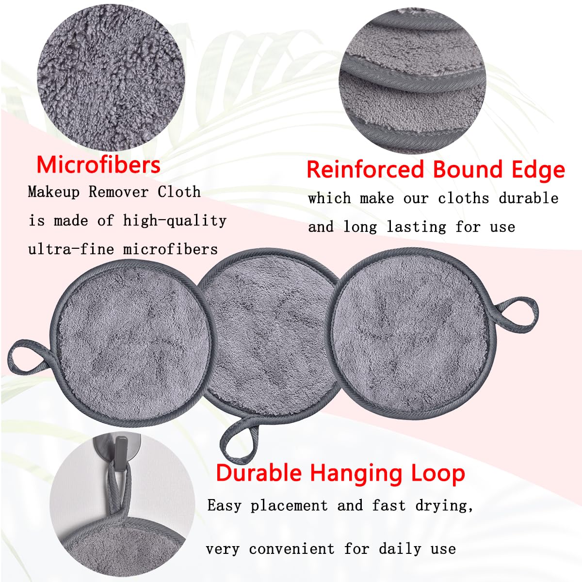 Large Reusable Makeup Remover Pads for Face, Soft Microfiber Makeup Remover Cloths Washable, Premiun 5 INCH Face Cleaning Pad with Laundry Bag, 24 Pack Grey