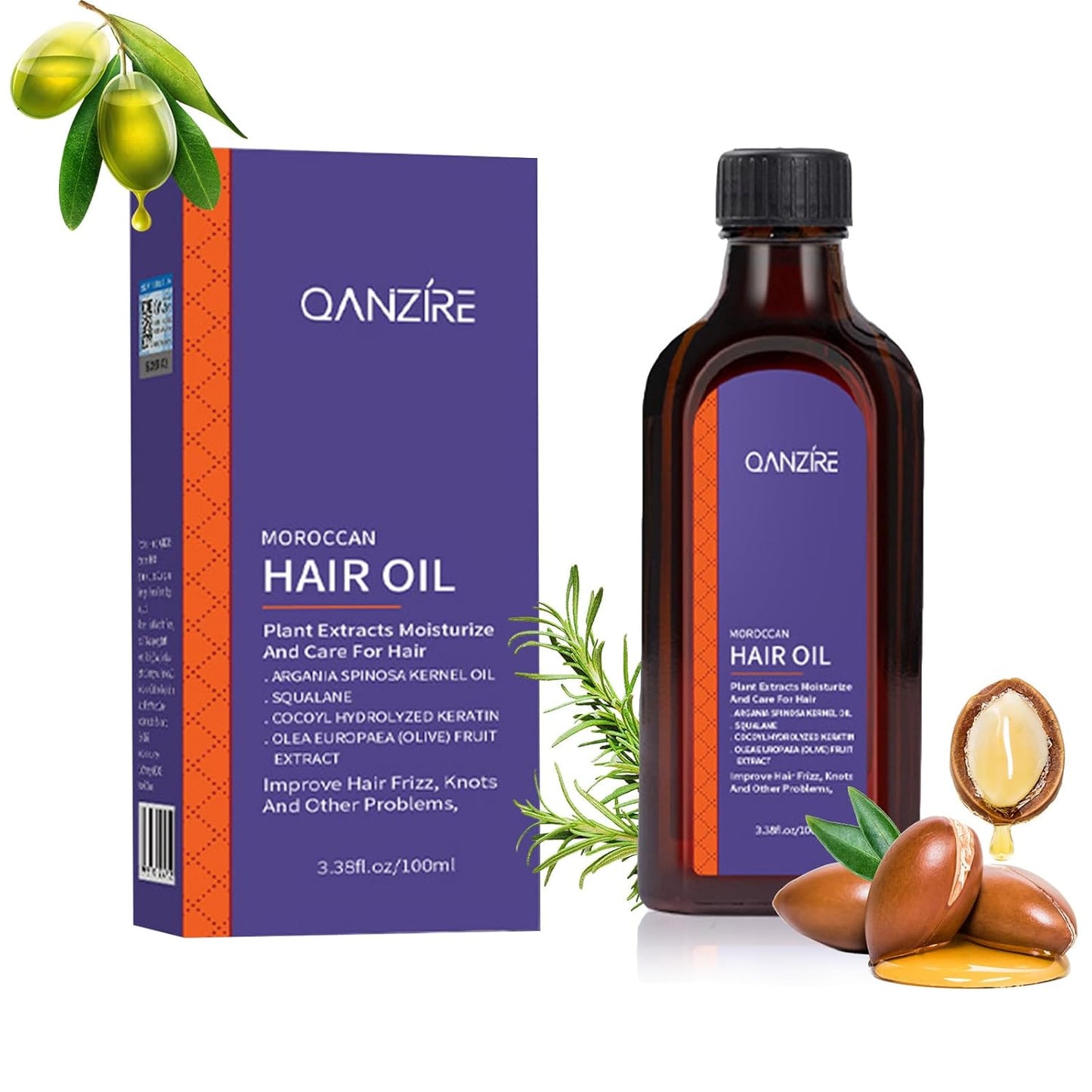 Moroccan Argan Oil,Purple Hair Essential Oil—Leave Hair Soft & Shiny,Deep Moisturizer,Frizz Control,Split End Repair for Dry & Damaged Hair,Hair Treatment Oil for Dry and Frizzy—100ML