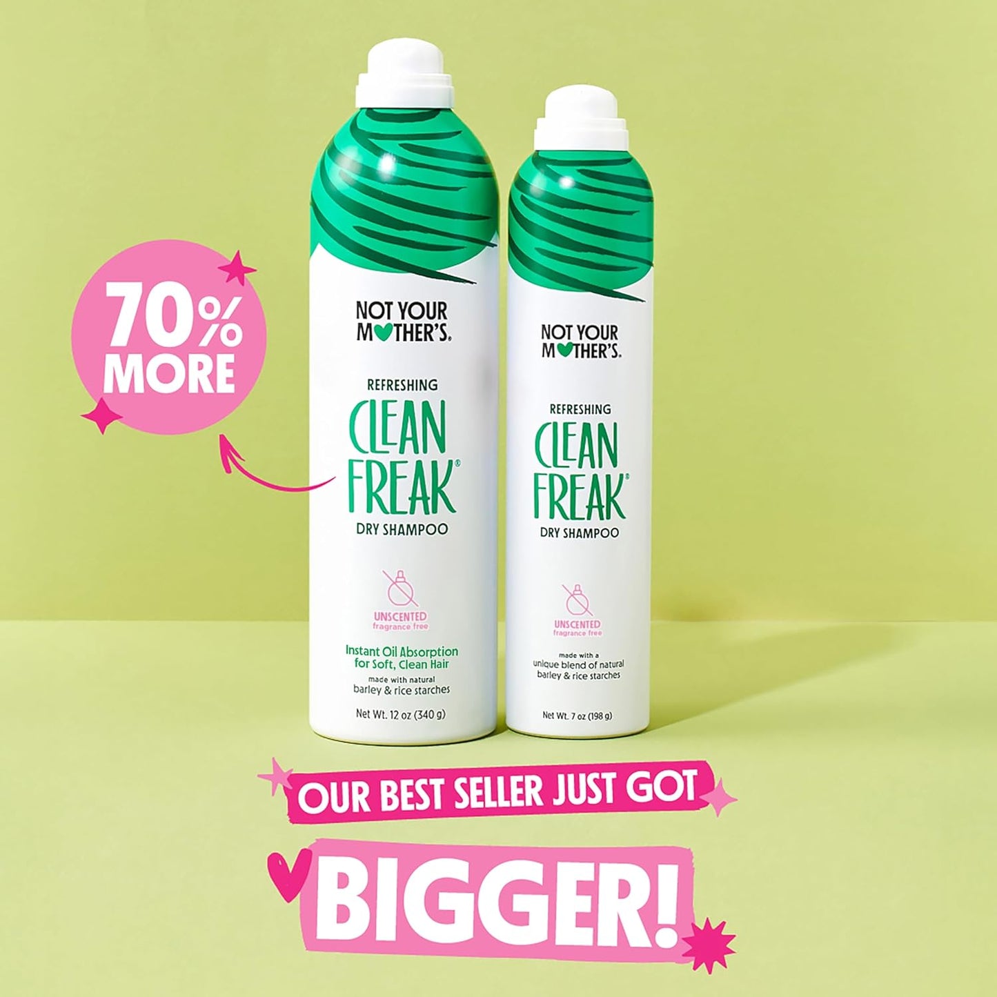 Not Your Mother's Value Pack Clean Freak Unscented Jumbo Dry Shampoo (2-Pack) - 12 oz Each - 70% More to Instantly Absorb Oil and Refresh Hair Between Washes - No Scent - For All Hair Types