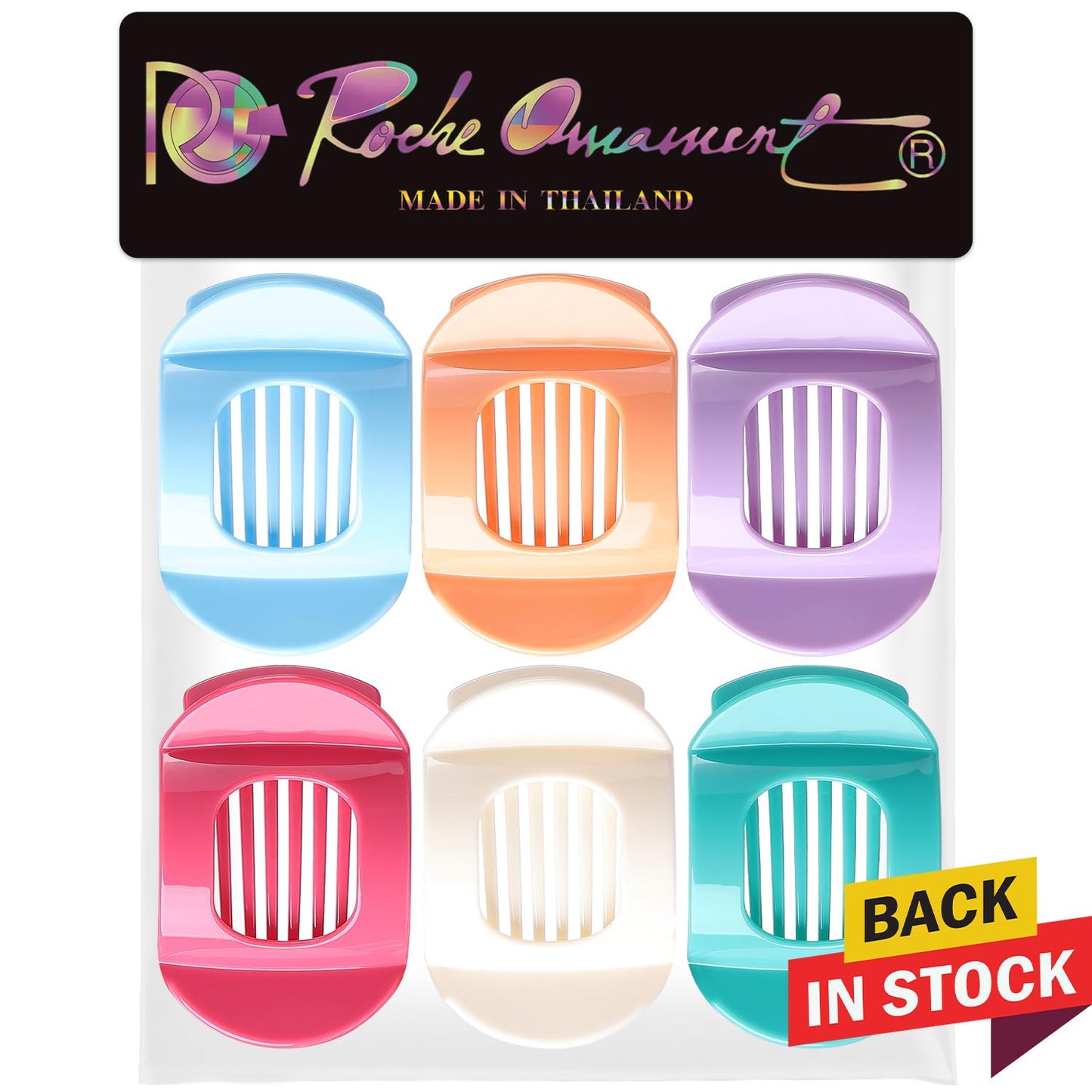 RC ROCHE 6 Pcs Flat Claw Hair Clips for Women Thick Hair French Round Duckbill Square Secure Strong Hold Grip Clamps Barrettes Curved No Slip No Crease Styling Cute Extra Jumbo XL, Large Pastel