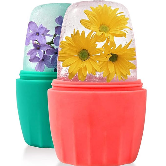 2Pack Silicone Ice Roller for Face Puffiness and Brightening Skin Glow, Reusable Facial Ice Mold with Freezer.