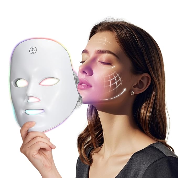 Red Light Mask for Face, 7 Color Red Light Facial Masks, At-Home Facial Care Device, Portable, Cordless, and Rechargeable