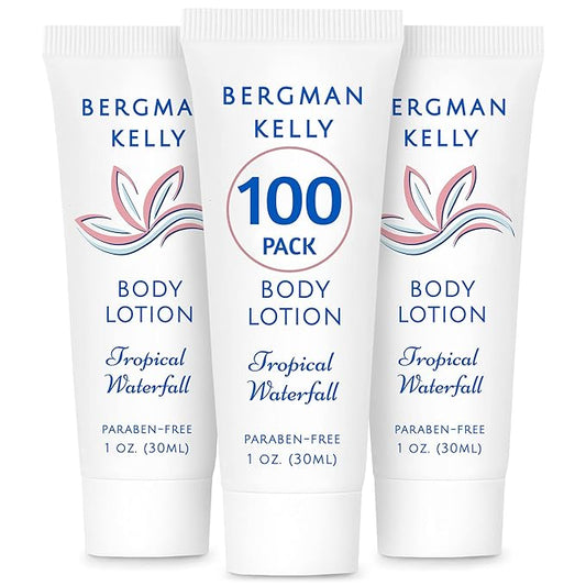 BERGMAN KELLY - Travel Size Lotion - 1 fl oz, 100 PK, Tropical Waterfall - Delight Your Guests w/Invigorating & Refreshing Body Lotion - Quality Mini & Small Size Guest Hotel Toiletries in Bulk
