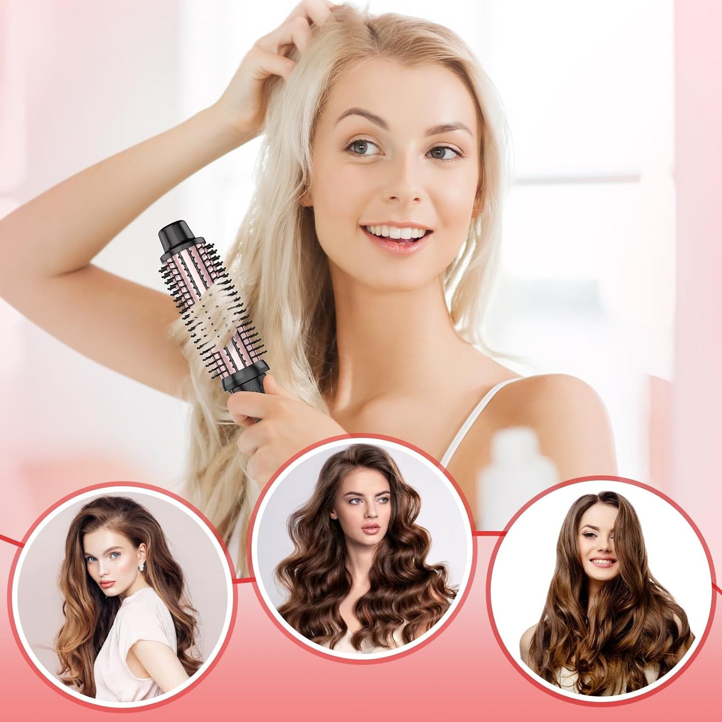 Thermal Brush, Heated Round Brush & Curling Iron with Ceramic Ionic Technology, Hair Tools for Volumizing & Styling, Travel-Friendly Hot Comb with Adjustable Temperature（Rose Gold 1.25 inch）