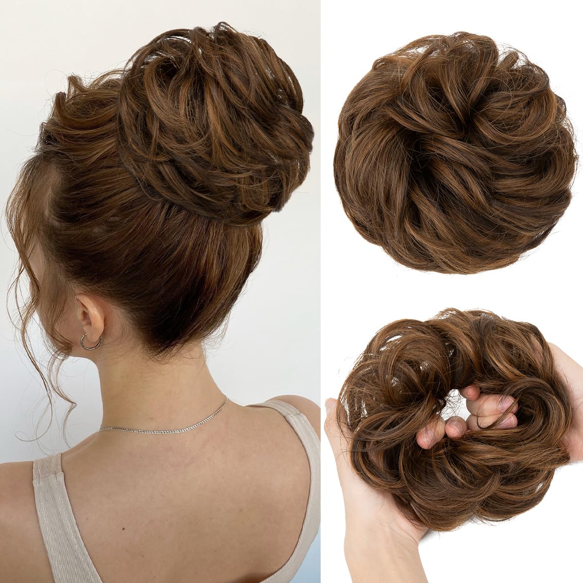 CJL HAIR Large Messy Bun Hair Piece Wavy Curly Scrunchies Synthetic Chignon Ponytail Hair Extensions Thick Updo Hairpieces for Women Chocolate