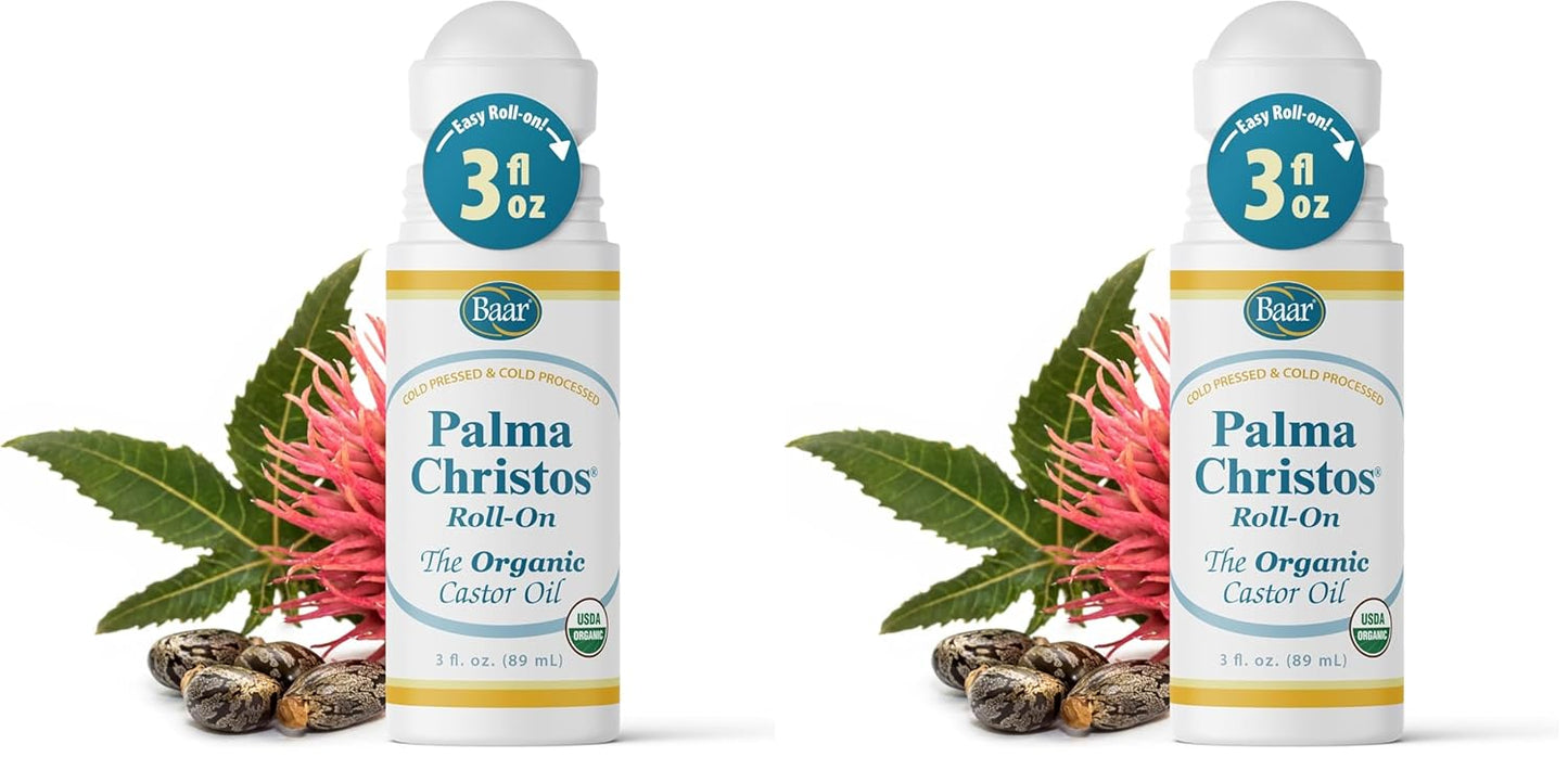 Baar Palma Christos Roll-On, Organic Castor Oil 3 oz (Pack of 2)