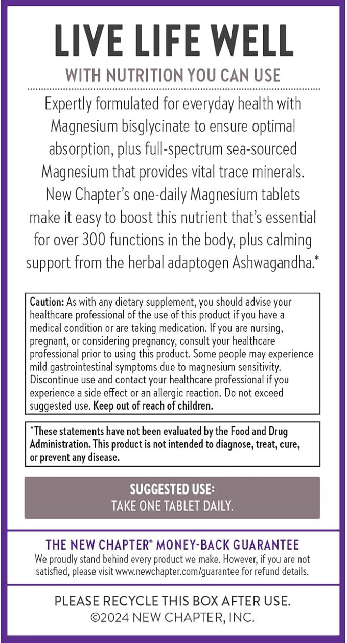 New Chapter Magnesium + Ashwagandha Supplement, 325 mg 2.5x Absorption, 90 ct (3 Month
