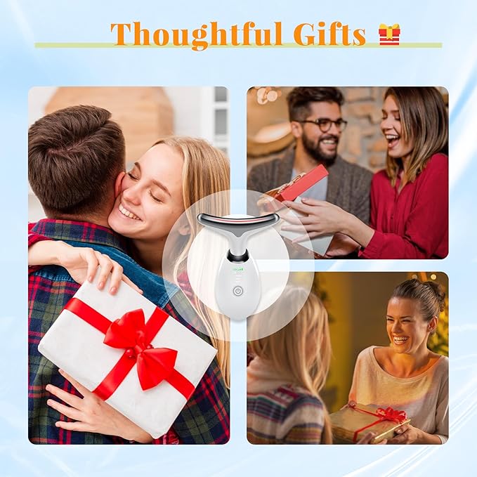 Neck Face Massager, 7 Color Face Neck Massager for Skin Care Routine at Home, Facial Massager with Non-Slip Design, White