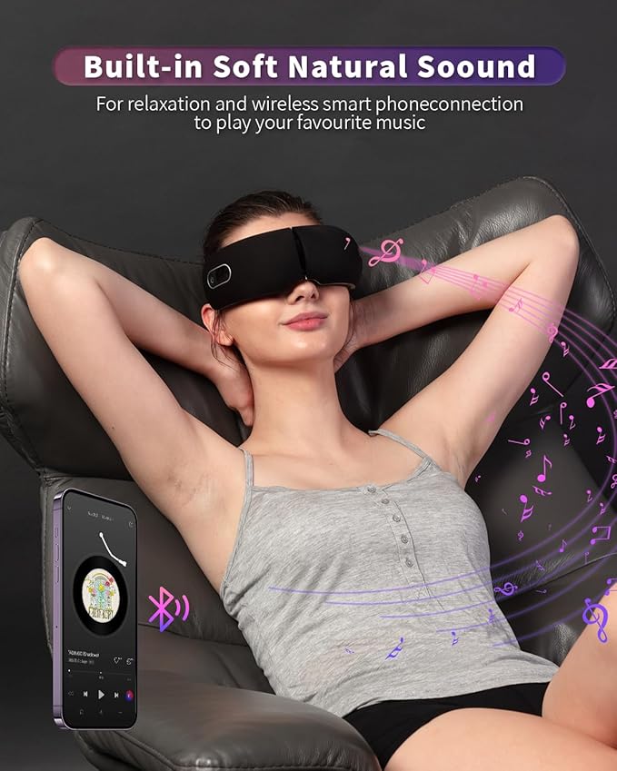 Fathers Day Dad Gifts, Eye Massager with Heatand and Vibration, Birthday Gifts for Women Men Dad Teacher, Sleep Eye Mask, Headache Massager, Scalp for Relieving Eye Muscle Tension and Stress (Black)