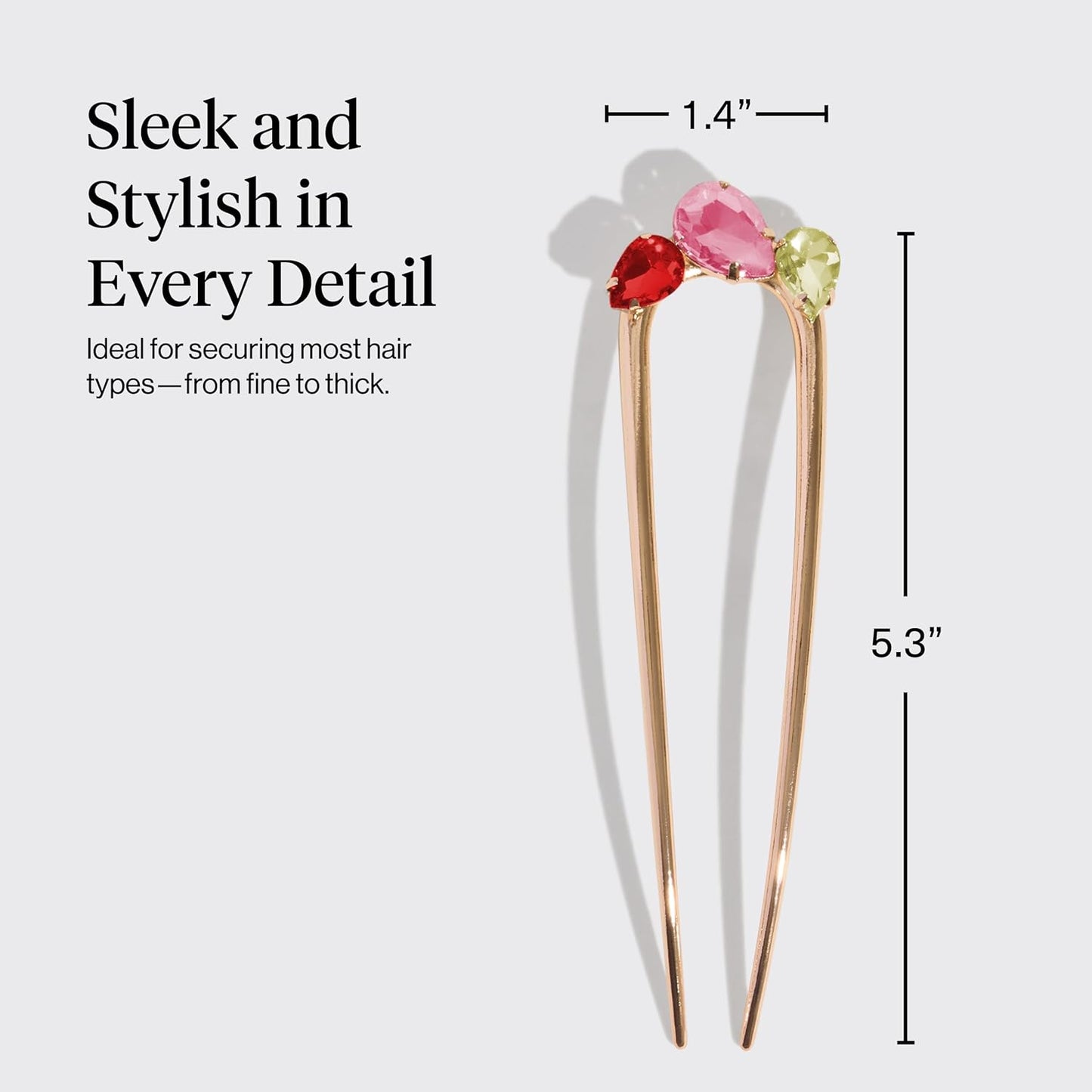 Kitsch French Hair Pin for Women – Gold Hair Accessories with Gemstone Accents, Lightweight Metal Hair Stick for Effortless Updos, Twists & Buns | Ideal Gifts for Women