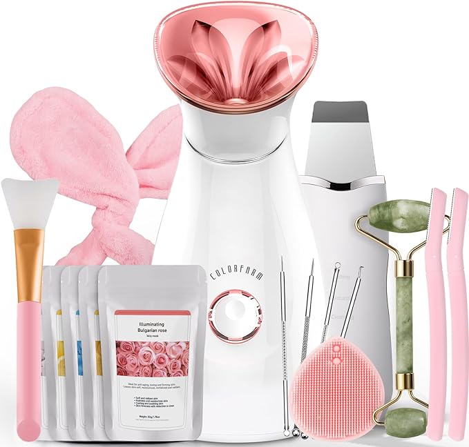 Colorfarm Facial Steamer Nano Ionic: Face Steamer Home Spa Kit Deep Cleaning Unclogs Pores Sinuses Inhaler with 8 Skin Care Tools - Self Care Gifts for Women (Deep Cleansing Facial Kit)