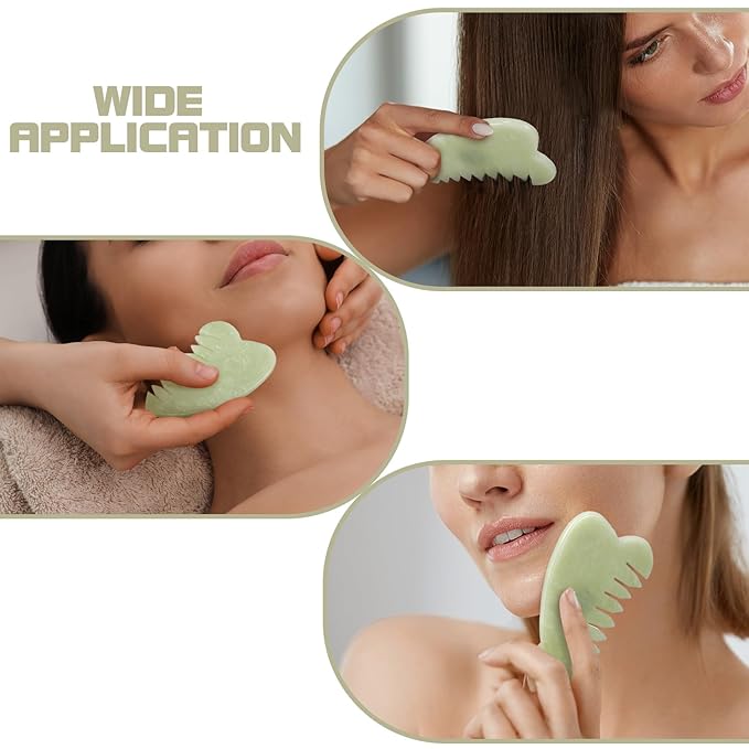 Geiserailie 2 Pieces Jade Combs Massage Stone Hair Gua Sha Scraping Scalp Comb Facial Massage Tool Multifunctional Handheld Head Tools Head Caring Therapy Mother's Day Gift(Heart Style)