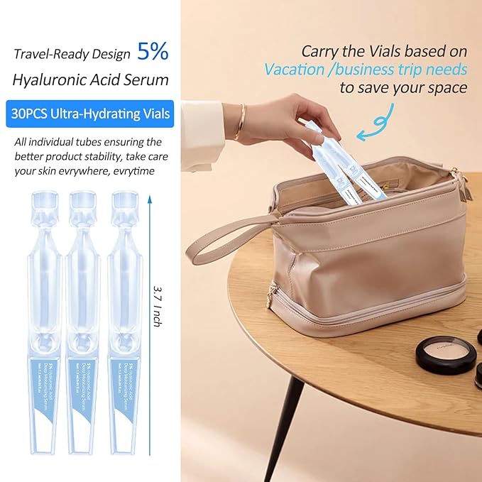 5% Hyaluronic Acid Serum For Face, Ultra Hydrating Vials 4D Hyaluronic Acid Tubes, Anti-Aging Serum For Women Moisturizing, Plumping, Nature Perfection Skin Rejuvenate Face Serums, Single-Use, 30PCS